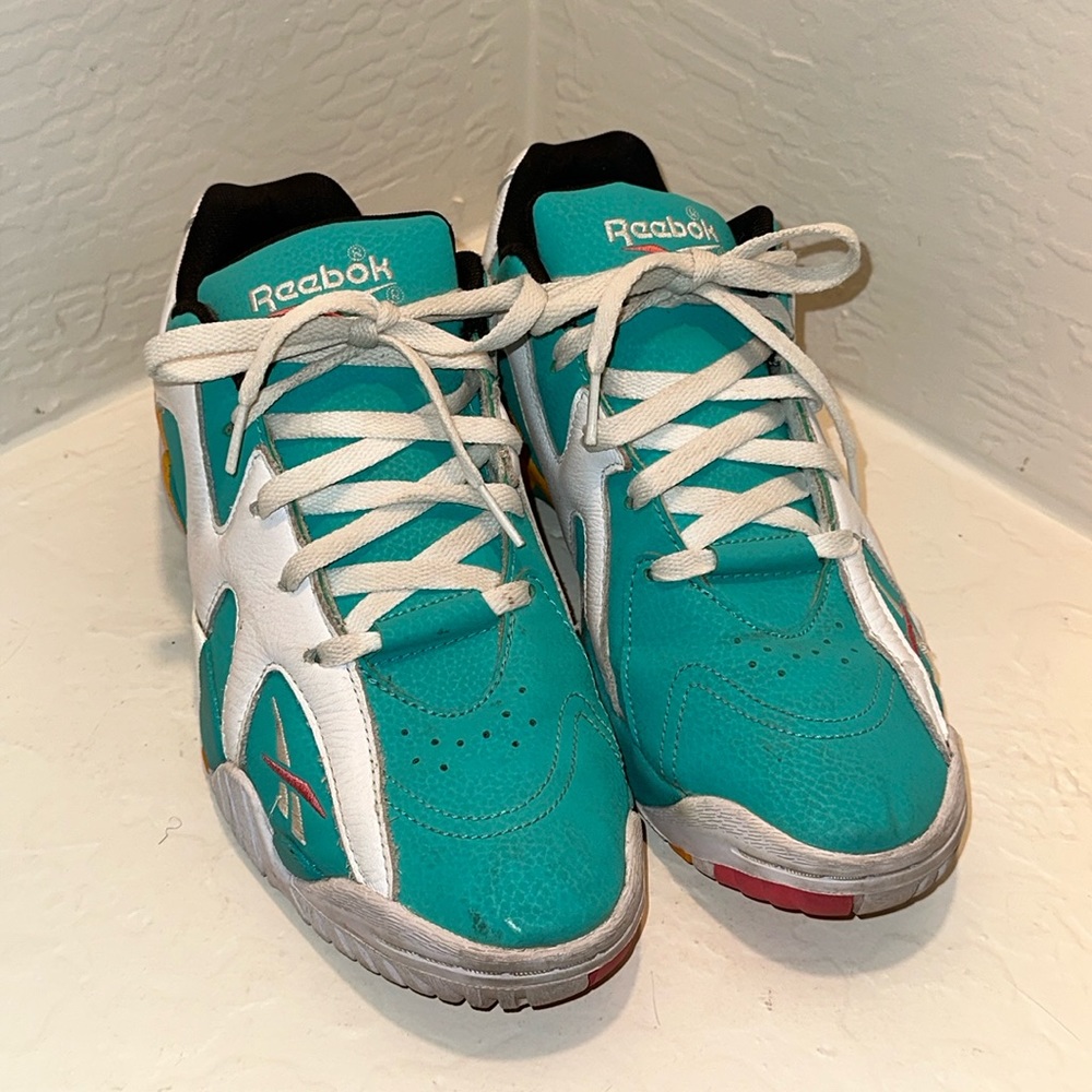 Reebok Kamikaze II Low Spearmint Maximum Orange Men Sz 9 Teal White Pink Orange.